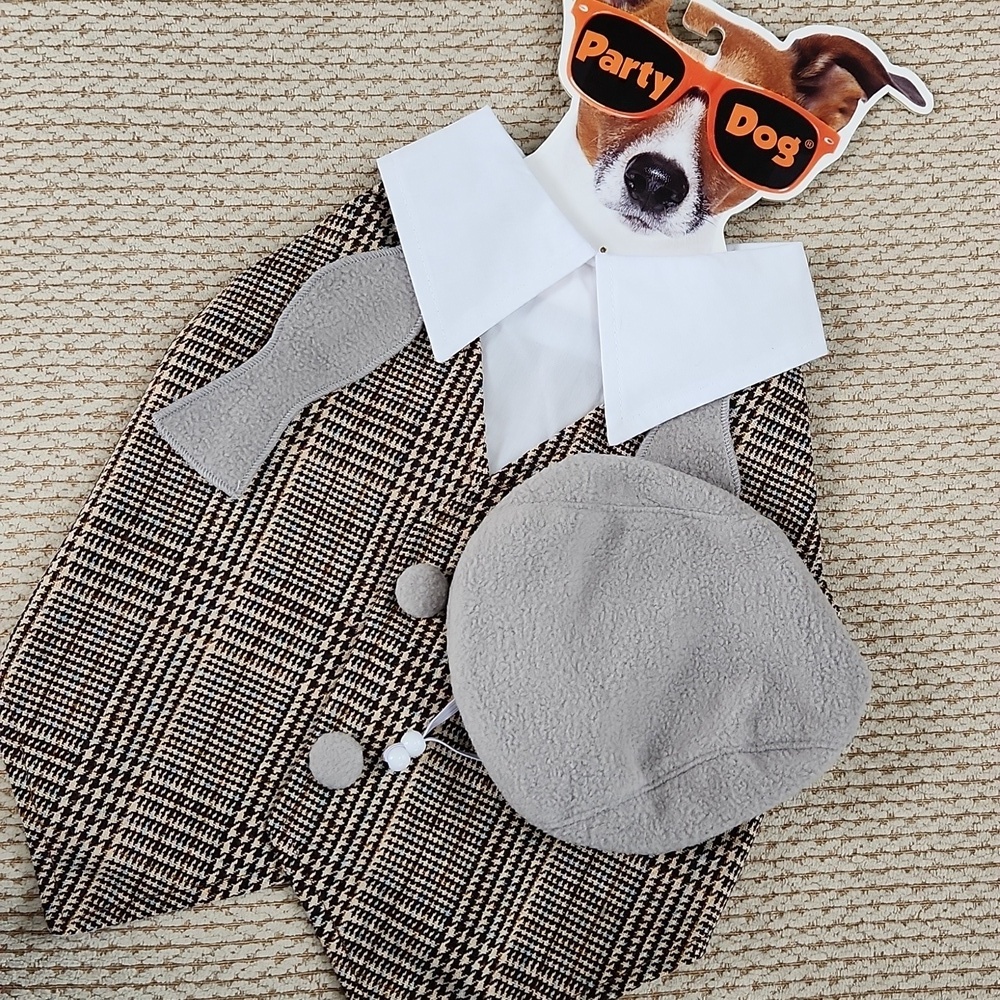 Stylish Dog Costume with Hat - Brown Plaid